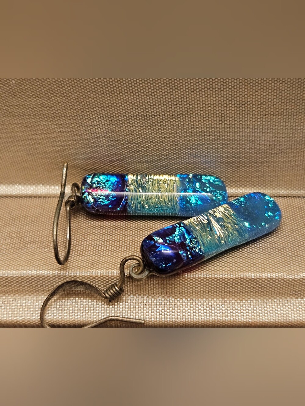 Blue Iridescent Glass Dangle Earrings